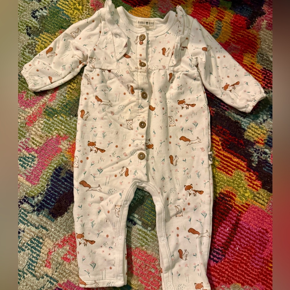 Rabbit + Bear 3-6mth forest print